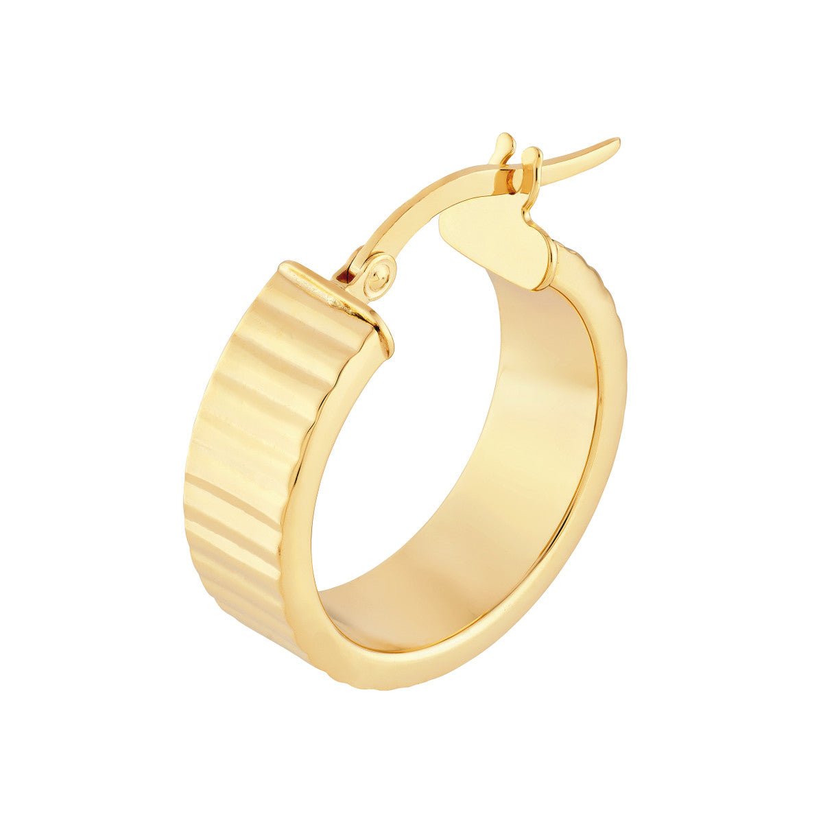 Birmingham Jewelry - 14K Yellow Gold 15.00mm Line Round Hoop Earrings - Birmingham Jewelry