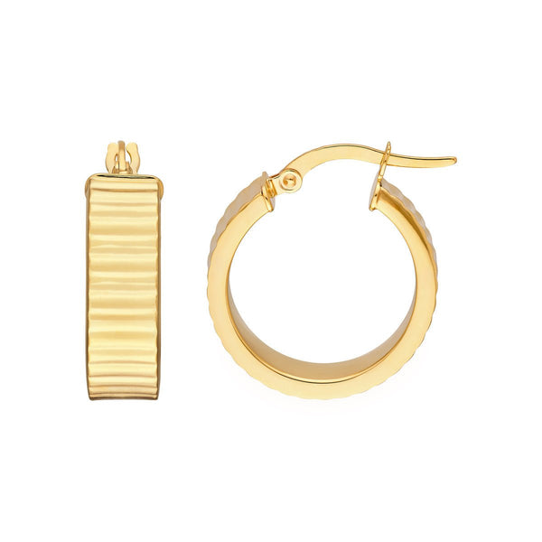 Birmingham Jewelry - 14K Yellow Gold 15.00mm Line Round Hoop Earrings - Birmingham Jewelry