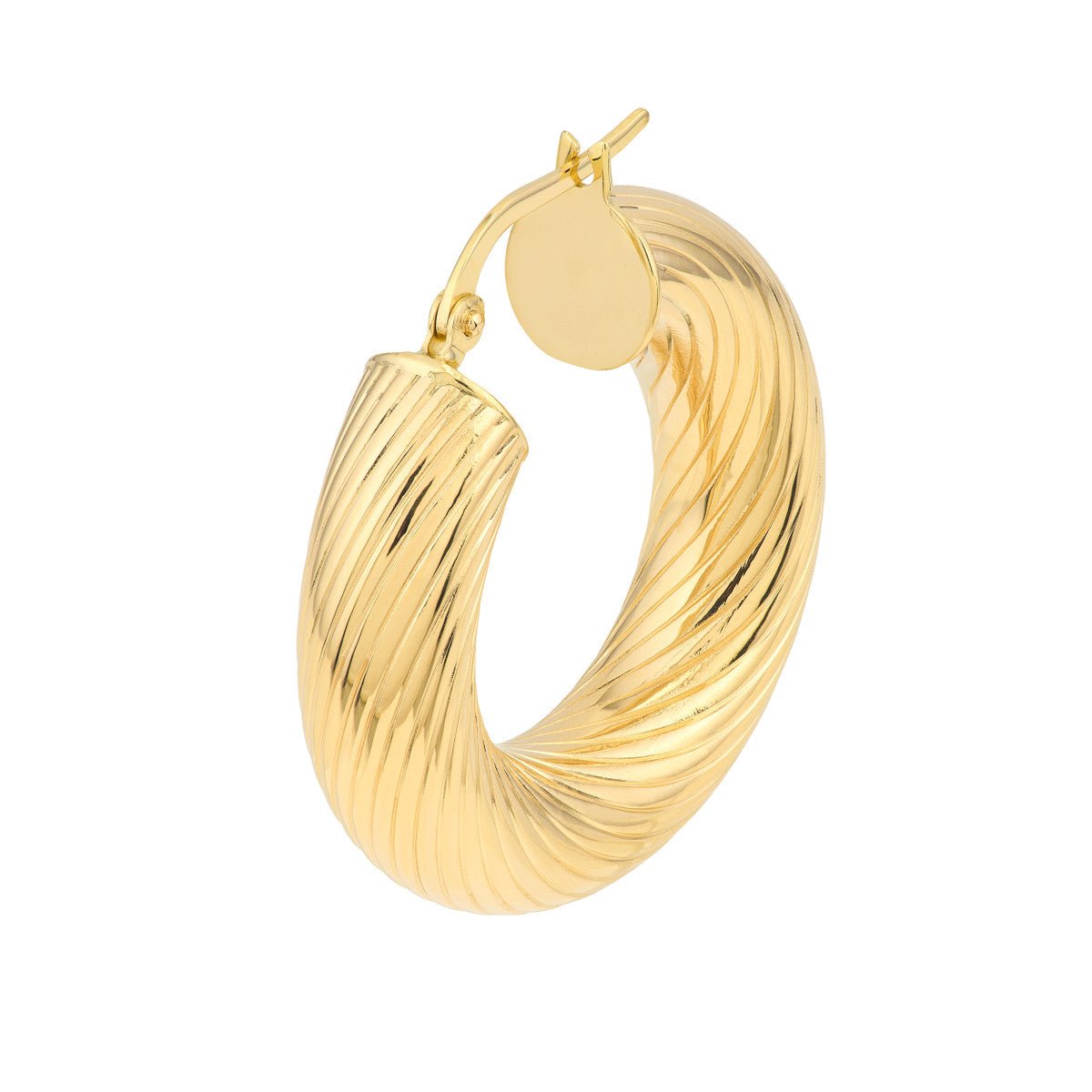 Birmingham Jewelry - 14K Yellow Gold 15.00mm Textured Round Tube Hoop Earrings - Birmingham Jewelry