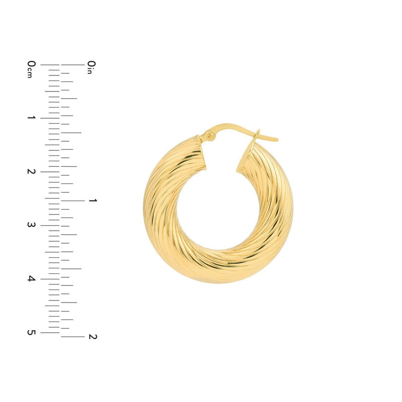 Birmingham Jewelry - 14K Yellow Gold 15.00mm Textured Round Tube Hoop Earrings - Birmingham Jewelry