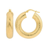 Birmingham Jewelry - 14K Yellow Gold 15.00mm Textured Round Tube Hoop Earrings - Birmingham Jewelry