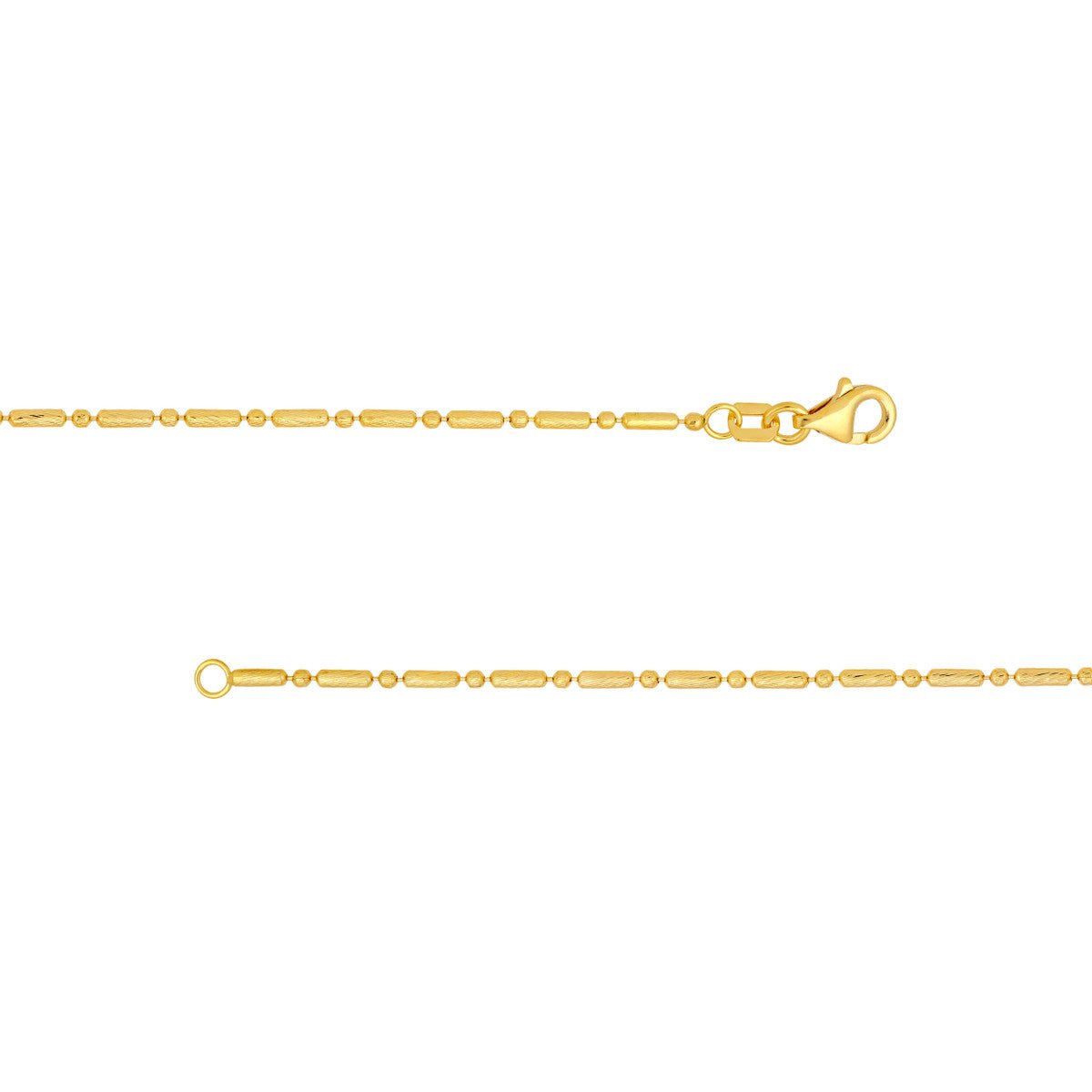 Birmingham Jewelry - 14K Yellow Gold 1.50mm D/C Bead and Long Bar Chain Necklace - Birmingham Jewelry