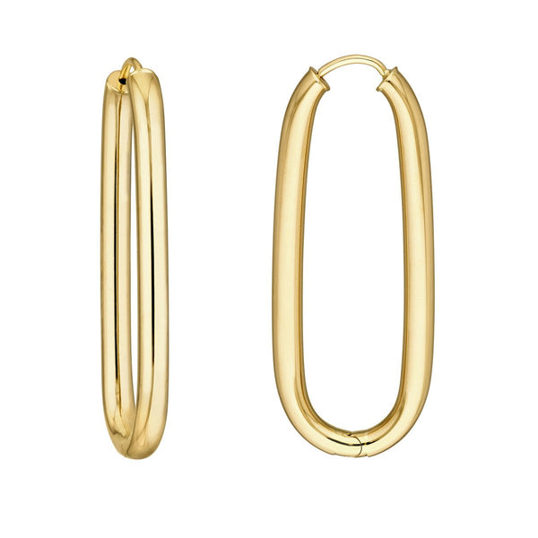 Birmingham Jewelry - 14K Yellow Gold 38.30mm Oval Round Hoop Hinged Earrings - Birmingham Jewelry