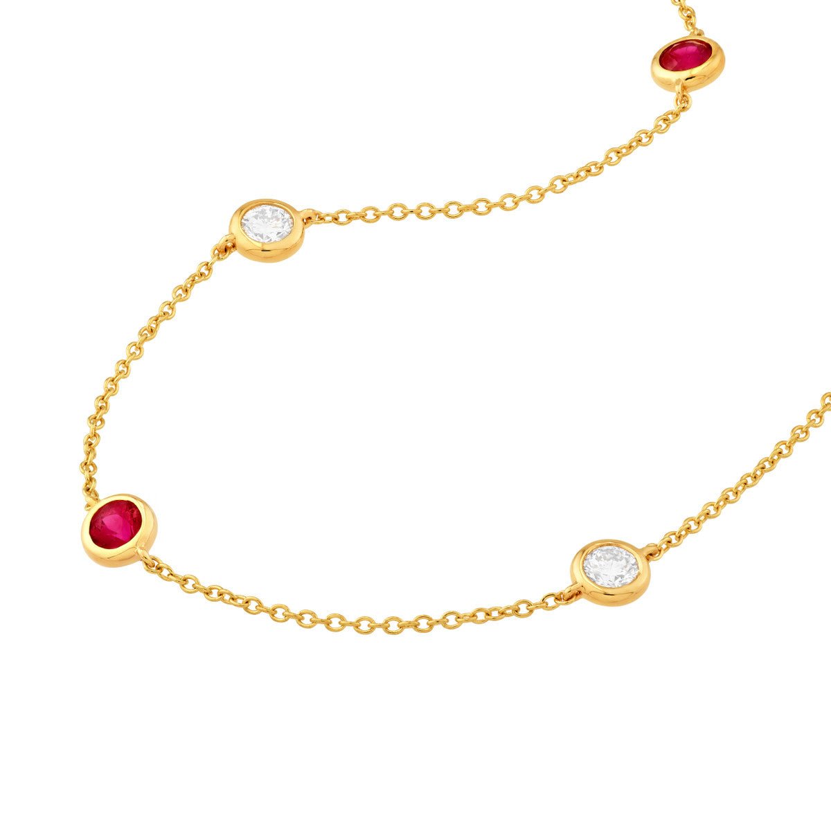 Birmingham Jewelry - 14K Yellow Gold 3/8tcw Diamond & Ruby Bezel Station Necklace - Birmingham Jewelry