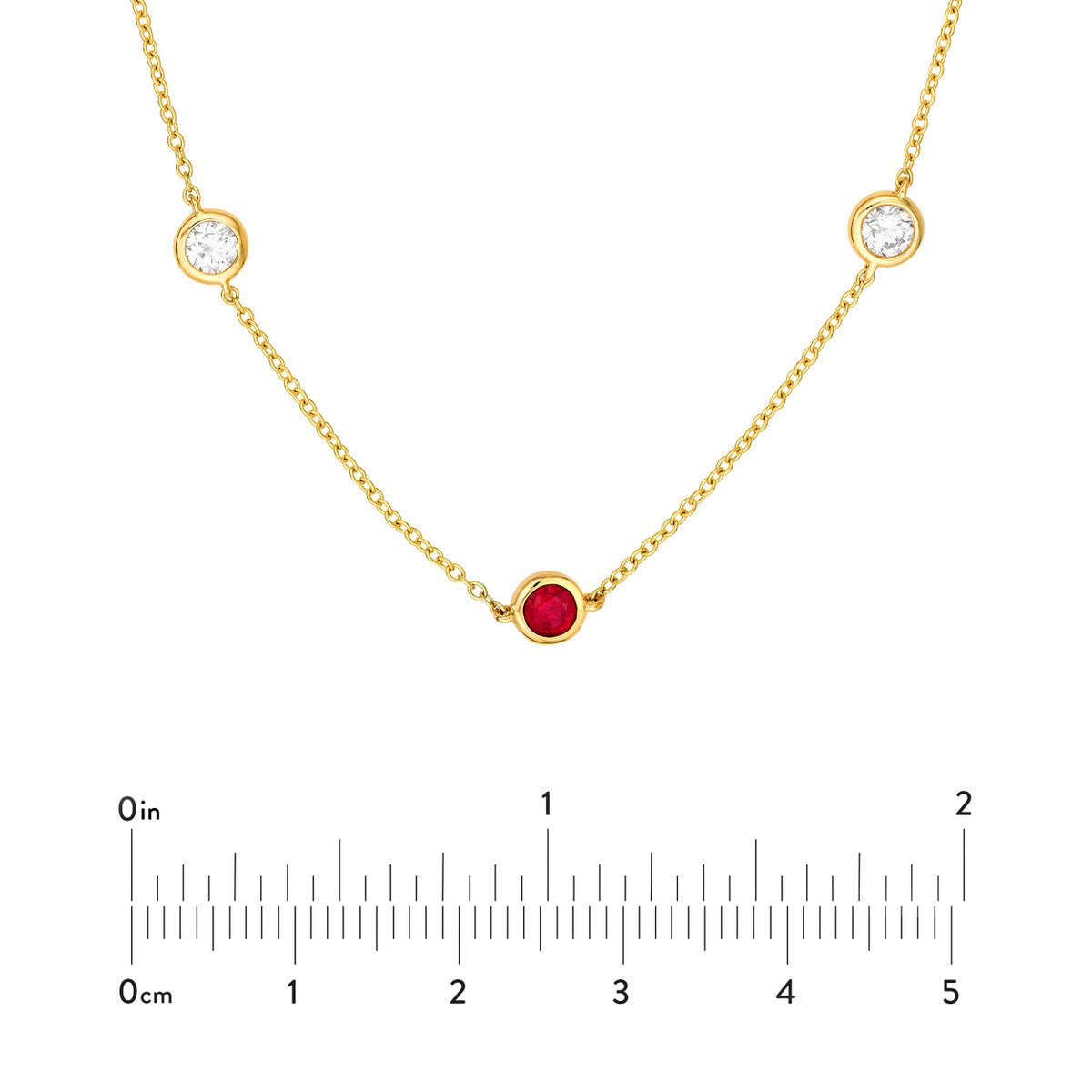 Birmingham Jewelry - 14K Yellow Gold 3/8tcw Diamond & Ruby Bezel Station Necklace - Birmingham Jewelry