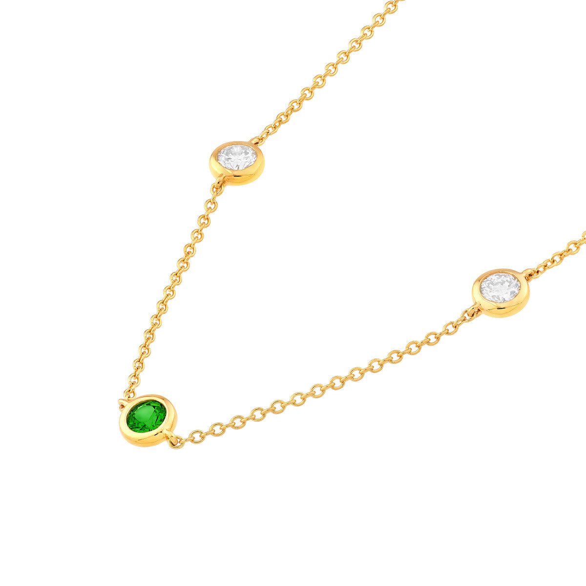 Birmingham Jewelry - 14K Yellow Gold 3/8tcw Diamond & Tsavorite Bezel Station Necklace - Birmingham Jewelry