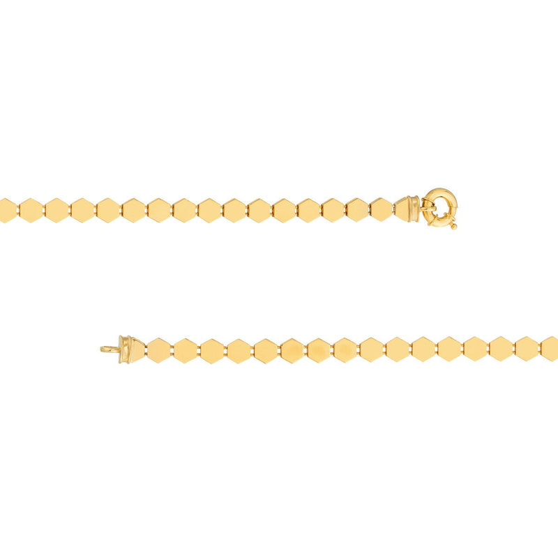 Birmingham Jewelry - 14K Yellow Gold 3D Polished Hexagonal Flat Link Bracelet - Birmingham Jewelry