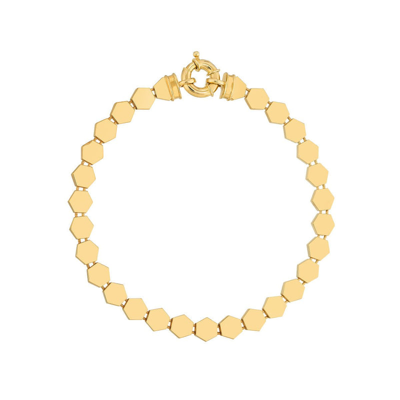 Birmingham Jewelry - 14K Yellow Gold 3D Polished Hexagonal Flat Link Bracelet - Birmingham Jewelry