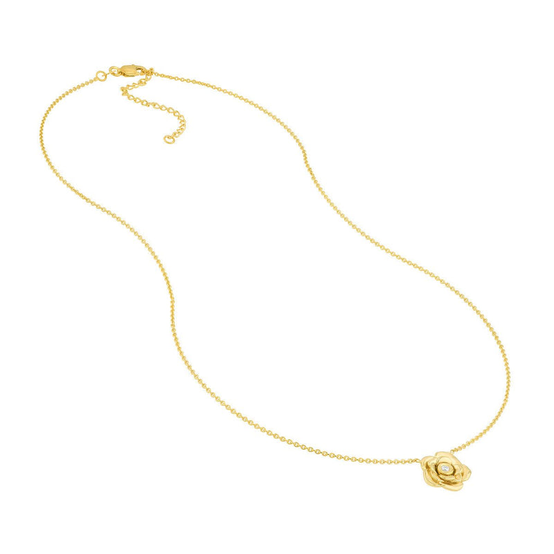 Birmingham Jewelry - 14K Yellow Gold 3D Rose Station Necklace - Birmingham Jewelry