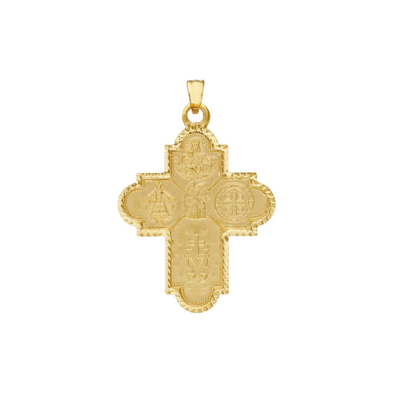 Birmingham Jewelry - 14K Yellow Gold 4 Way Double Sided Medal Cross Pendant - Birmingham Jewelry