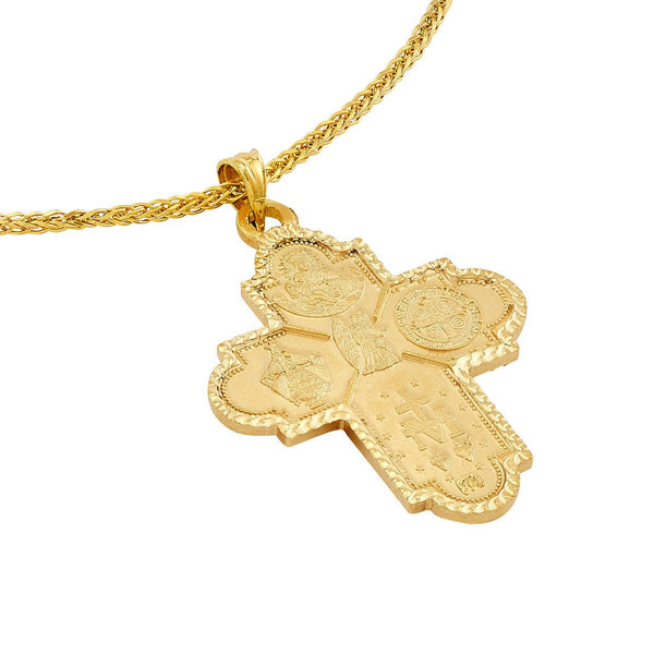 Birmingham Jewelry - 14K Yellow Gold 4 Way Double Sided Medal Cross Pendant - Birmingham Jewelry