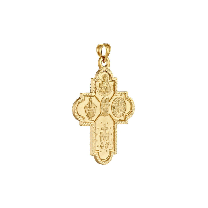 Birmingham Jewelry - 14K Yellow Gold 4 Way Double Sided Medal Cross Pendant - Birmingham Jewelry