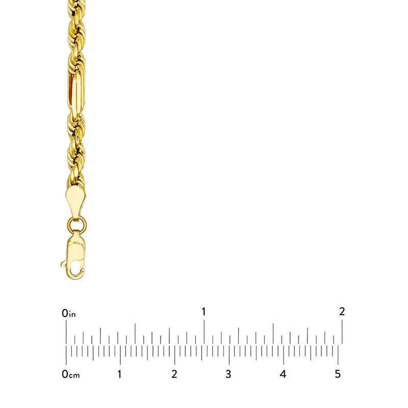 14K Yellow Gold 4.00mm D/C Hollow Figarope Milano Chain Birmingham Jewelry Gold Chain Birmingham Jewelry 