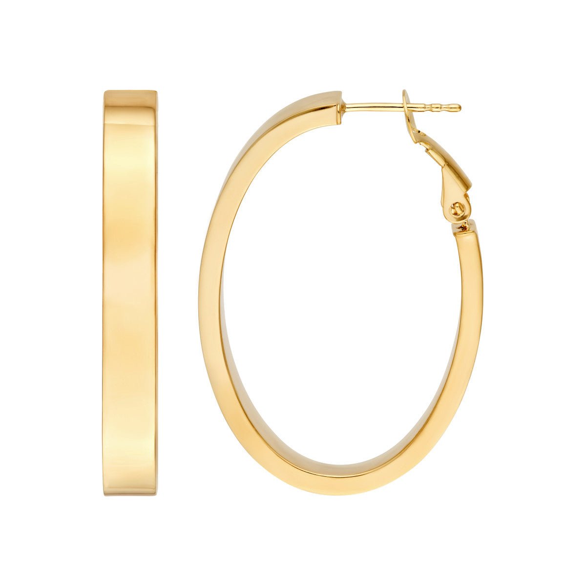 Birmingham Jewelry - 14K Yellow Gold 4.00mm x 1.50mm Rectangle Tube Oval Hoop Earrings - Birmingham Jewelry