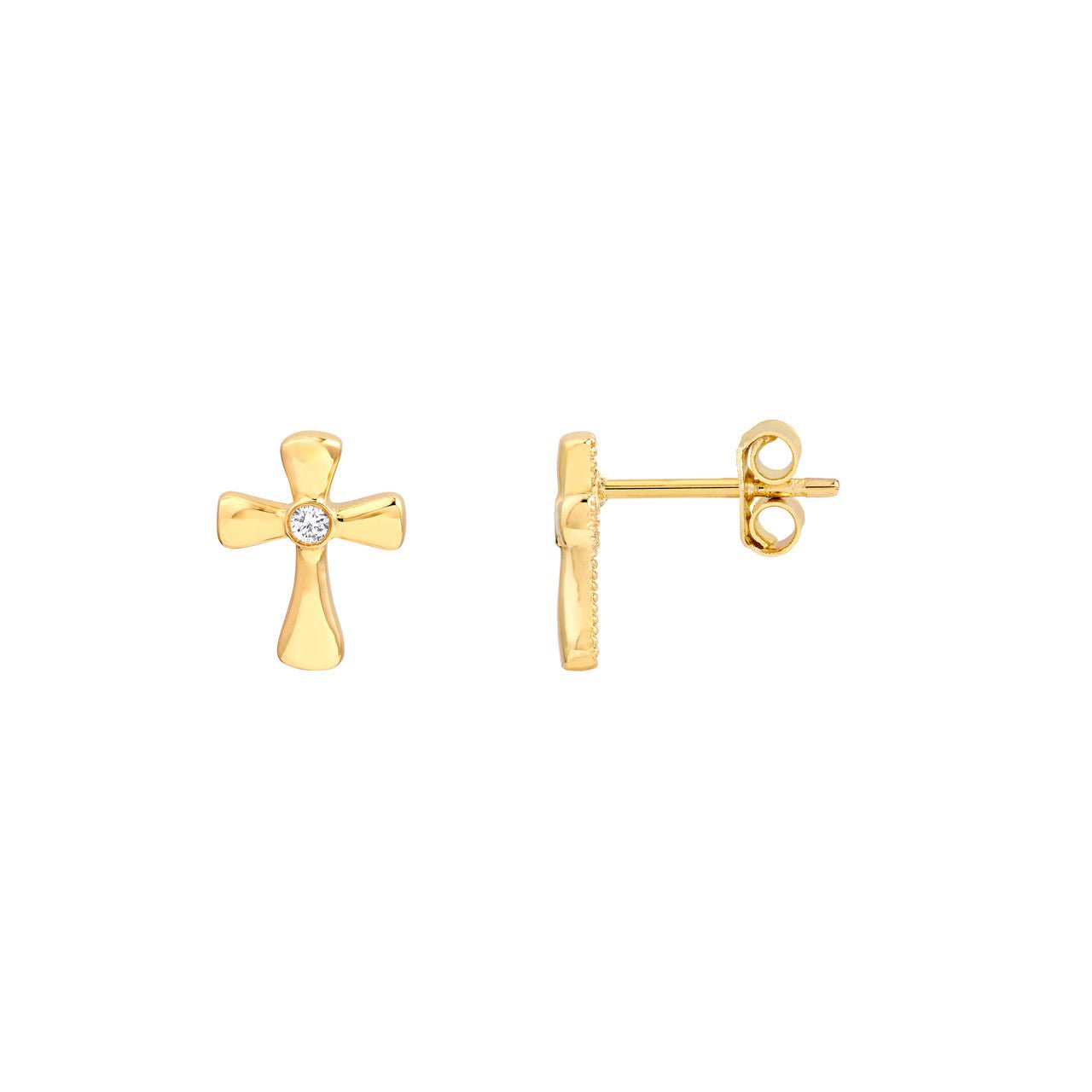 Birmingham Jewelry - 14K Yellow Gold 4pt Diamond Cross Stud Earrings - Birmingham Jewelry