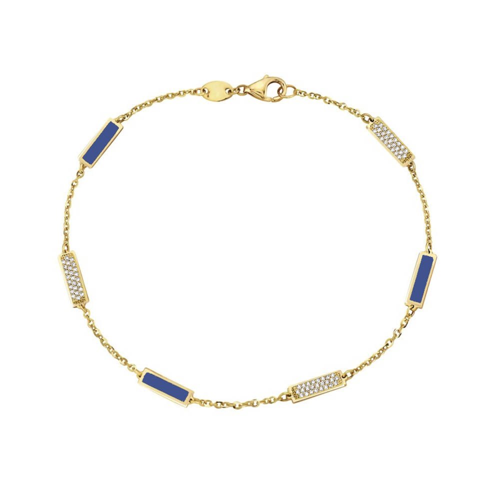 Birmingham Jewelry - 14K Yellow Gold Bar Station Bracelet - Diamond (Lapis) - Birmingham Jewelry