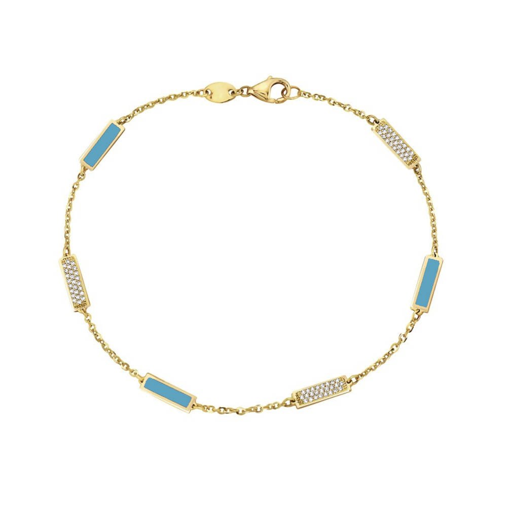 Birmingham Jewelry - 14K Yellow Gold Bar Station Bracelet - Diamond (Turquoise) - Birmingham Jewelry