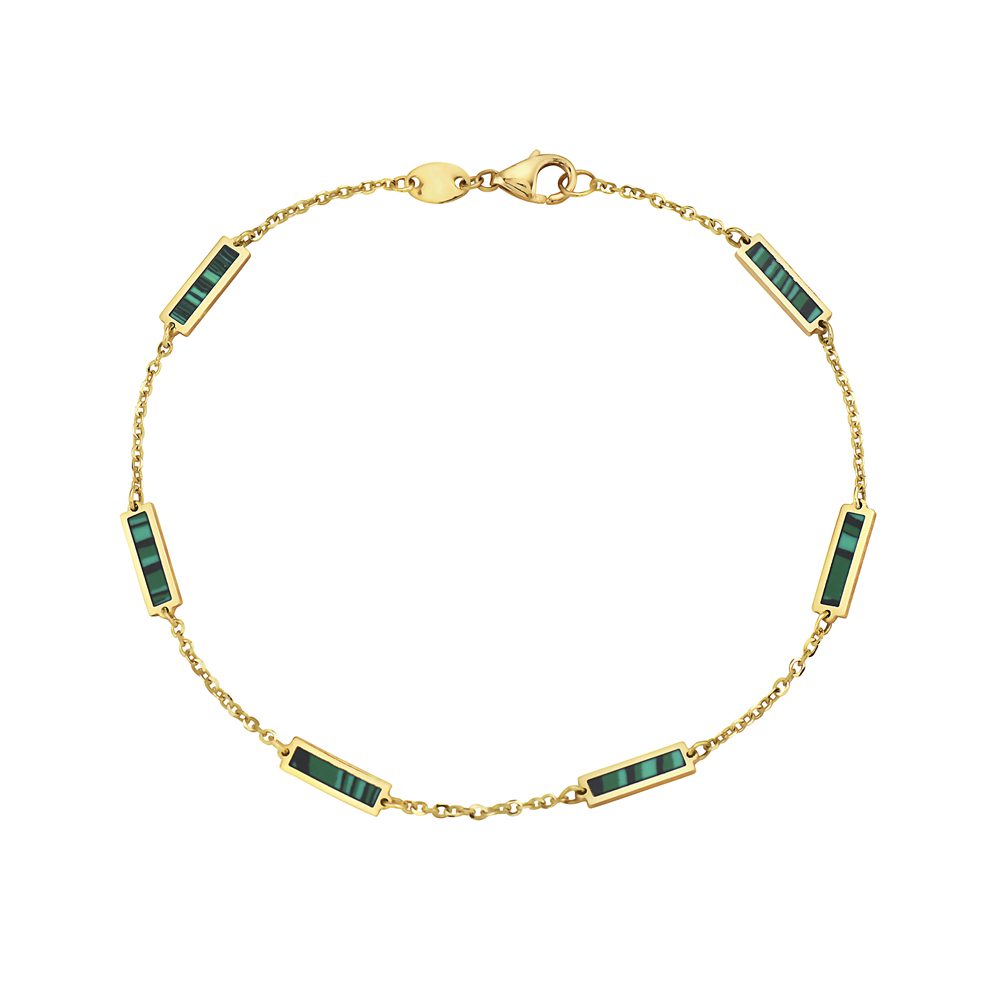 Birmingham Jewelry - 14K Yellow Gold Bar Station Bracelet (Malachite) - Birmingham Jewelry