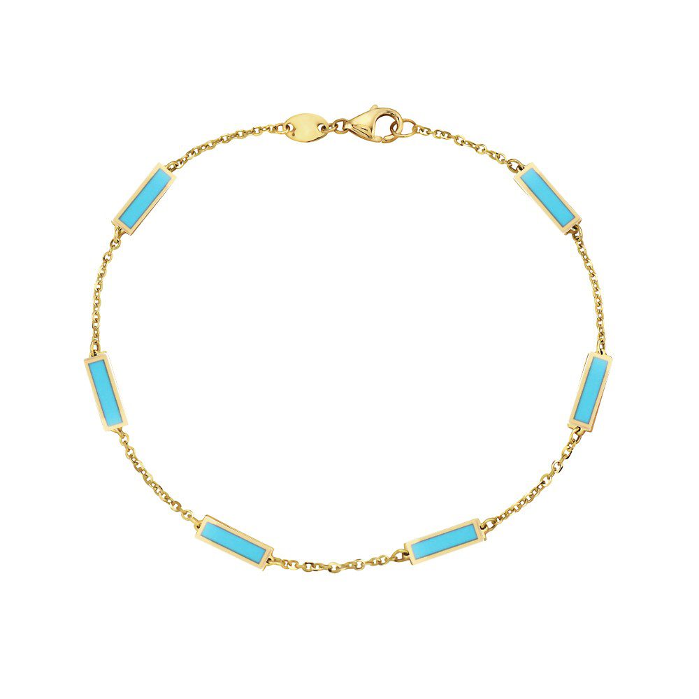 Birmingham Jewelry - 14K Yellow Gold Bar Station Bracelet (Turquoise) - Birmingham Jewelry