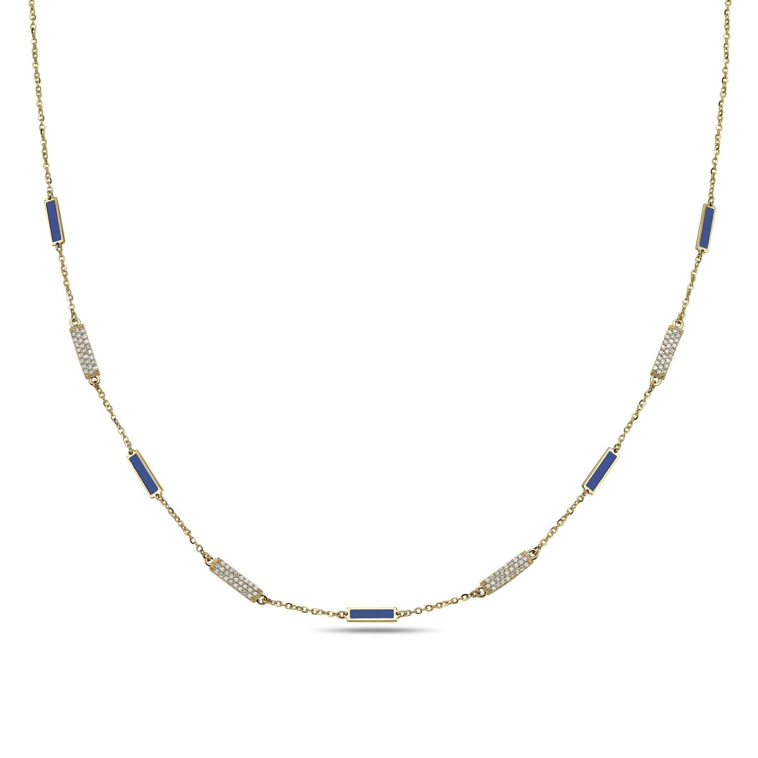 Birmingham Jewelry - 14K Yellow Gold Bar Station Necklace - Diamond (Lapis) - Birmingham Jewelry