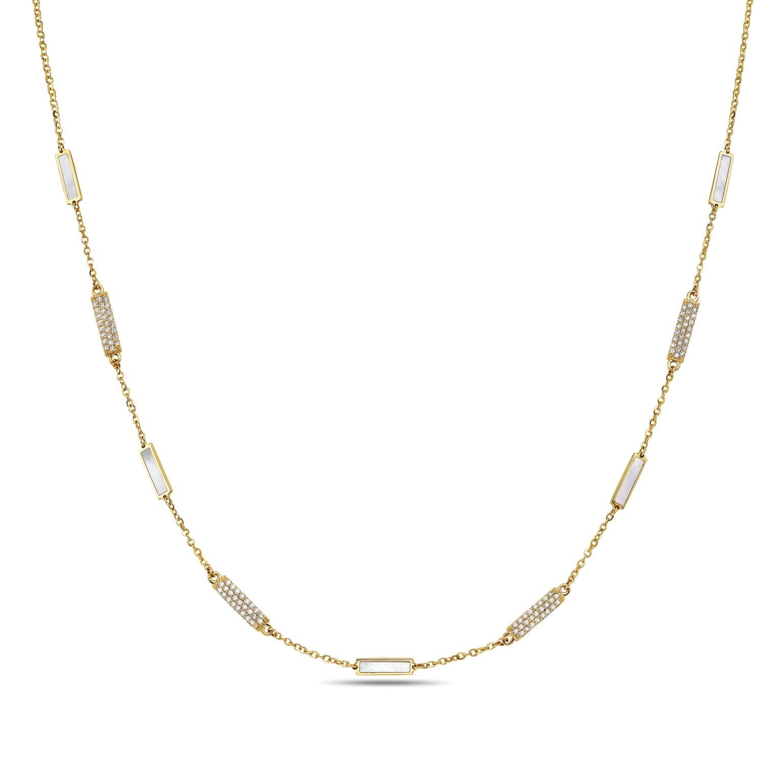 Birmingham Jewelry - 14K Yellow Gold Bar Station Necklace - Diamond (MOP) - Birmingham Jewelry