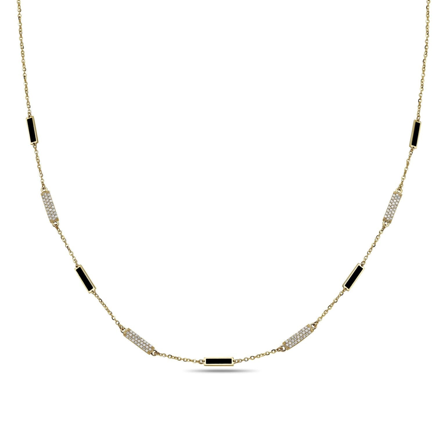 Birmingham Jewelry - 14K Yellow Gold Bar Station Necklace - Diamond (Onyx) - Birmingham Jewelry