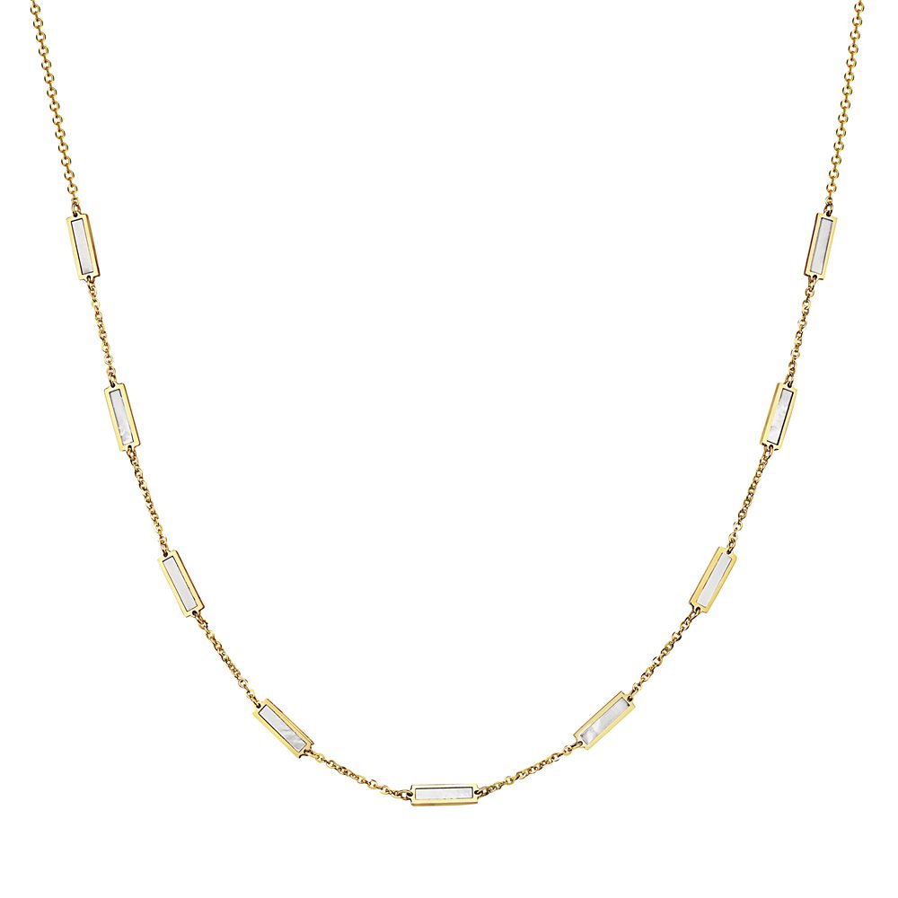 Birmingham Jewelry - 14K Yellow Gold Bar Station Necklace (MOP) - Birmingham Jewelry