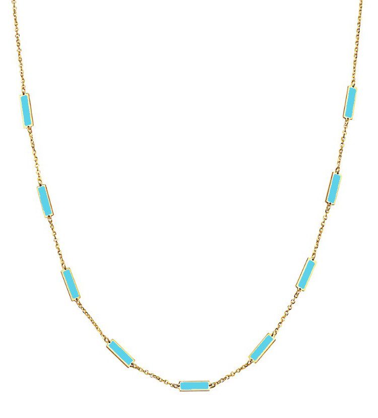 Birmingham Jewelry - 14K Yellow Gold Bar Station Necklace (Turquoise) - Birmingham Jewelry