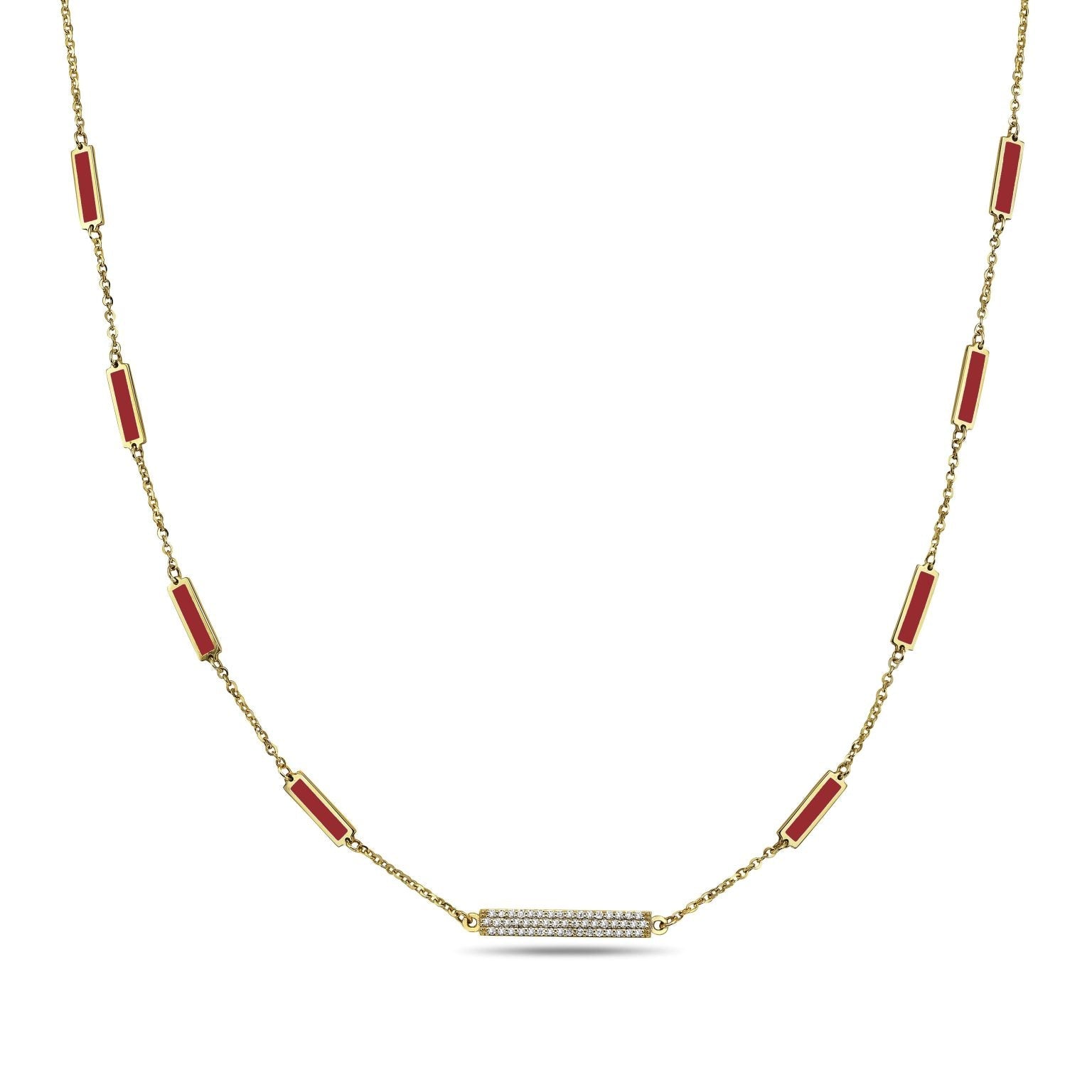 Birmingham Jewelry - 14K Yellow Gold Bar Station Pendant Necklace - Diamond (Coral) - Birmingham Jewelry