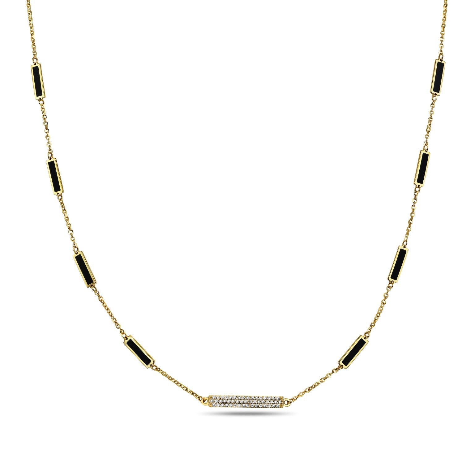 Birmingham Jewelry - 14K Yellow Gold Bar Station Pendant Necklace - Diamond (Onyx) - Birmingham Jewelry