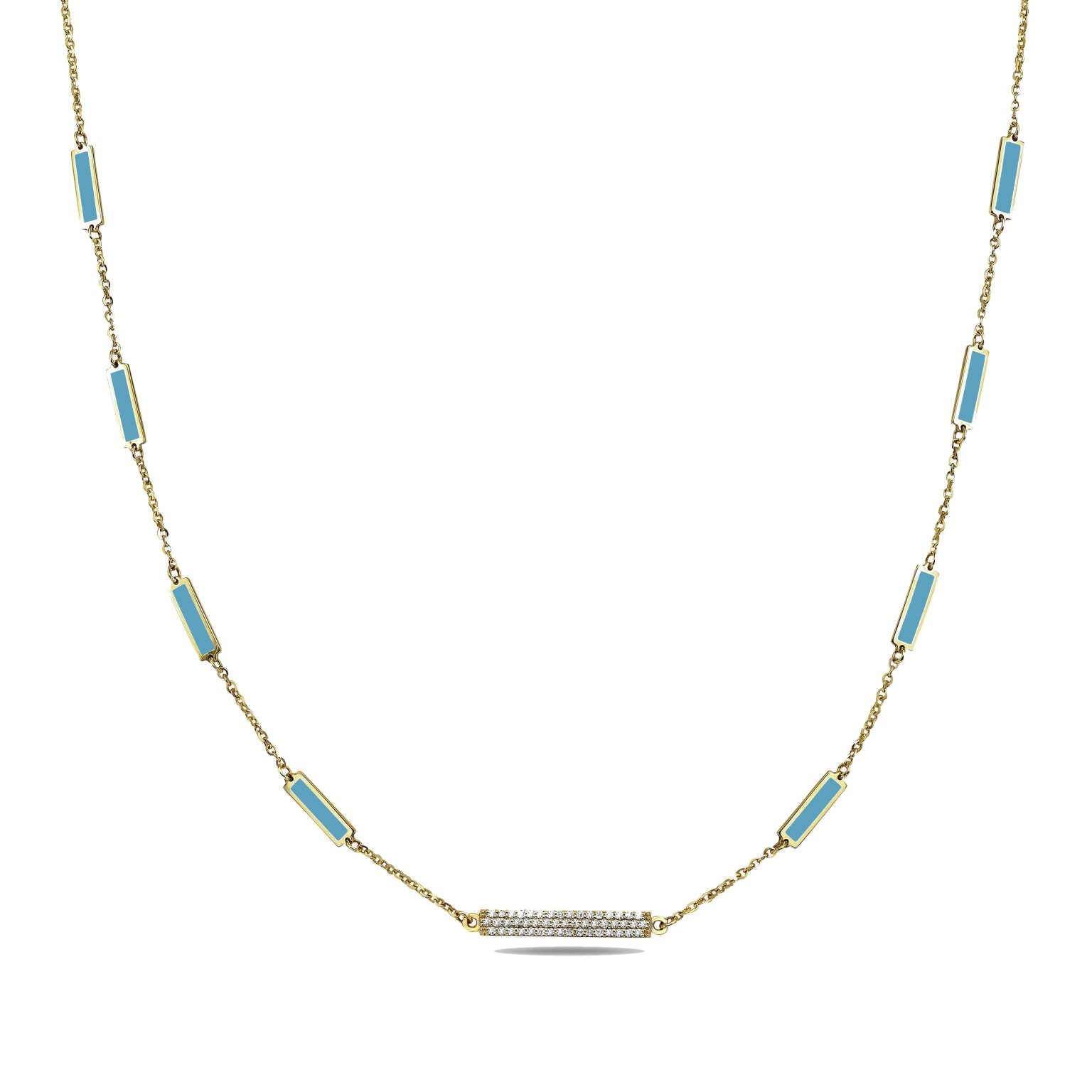 Birmingham Jewelry - 14K Yellow Gold Bar Station Pendant Necklace - Diamond (Turquoise) - Birmingham Jewelry
