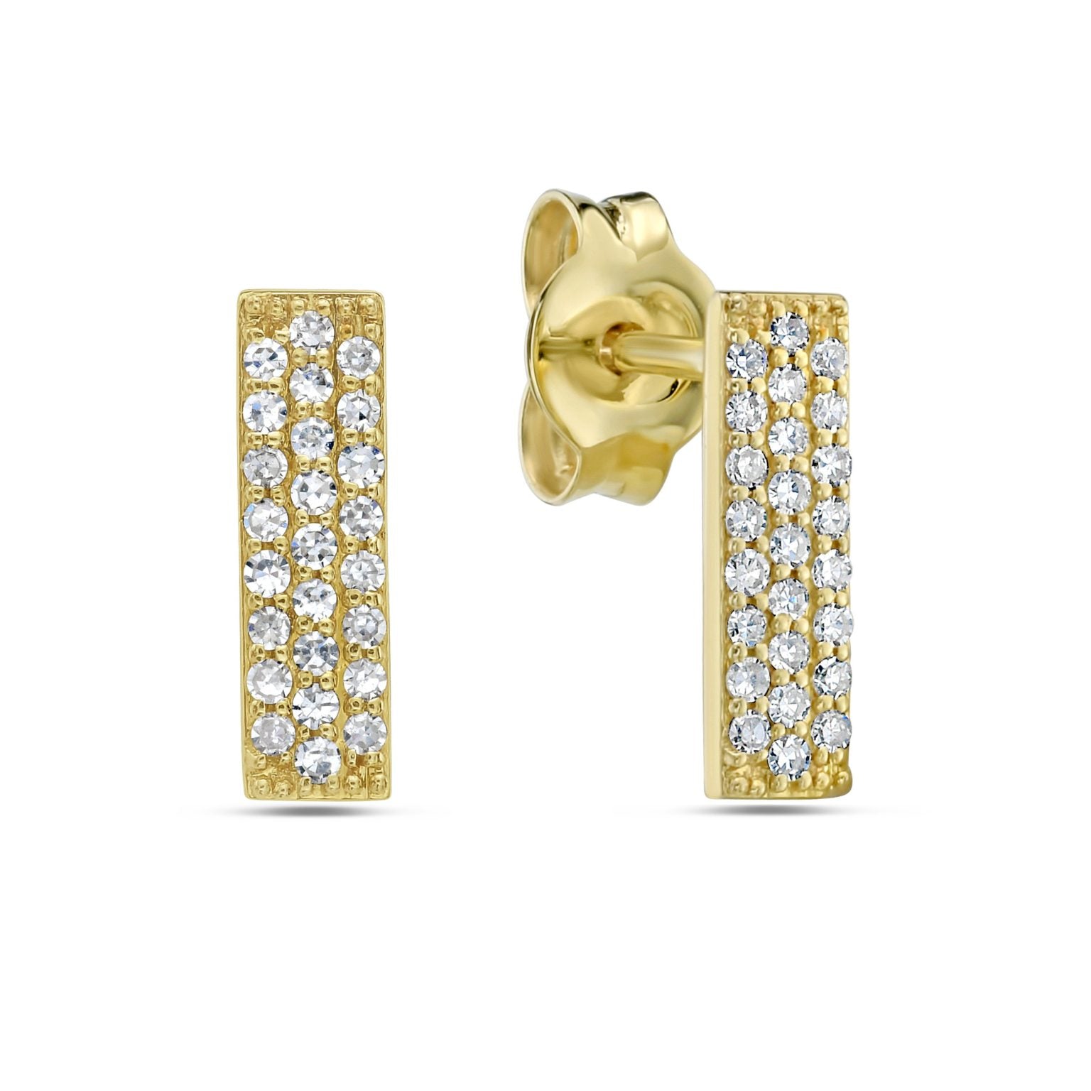 Birmingham Jewelry - 14K Yellow Gold Bar Stud Earrings - Diamond - Birmingham Jewelry