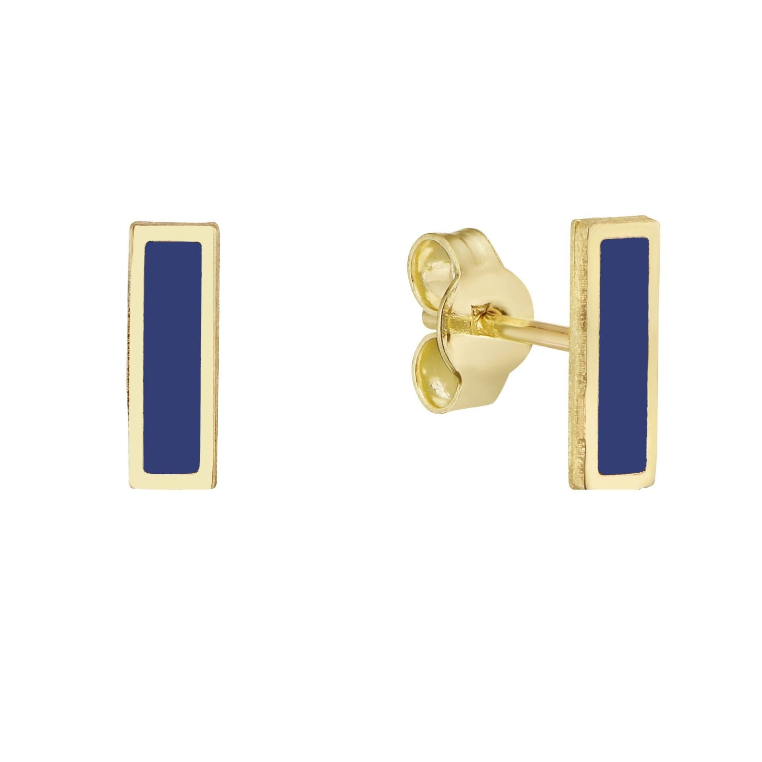 Birmingham Jewelry - 14K Yellow Gold Bar Stud Earrings (Lapis) - Birmingham Jewelry