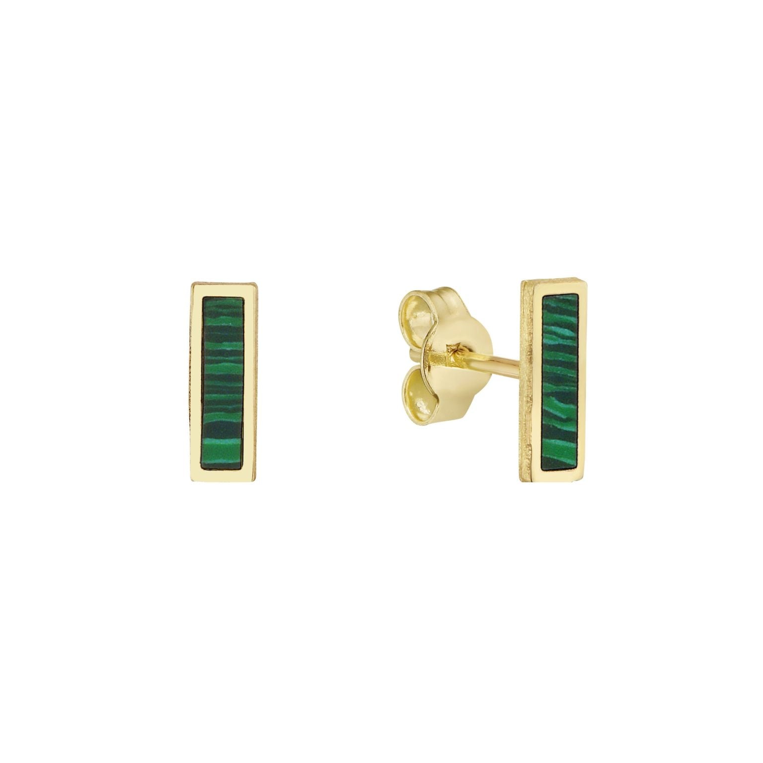 Birmingham Jewelry - 14K Yellow Gold Bar Stud Earrings (Malachite) - Birmingham Jewelry