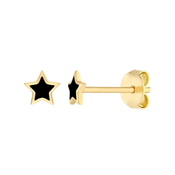 Birmingham Jewelry - 14K Yellow Gold Black Enamel Star Stud Earrings - Birmingham Jewelry