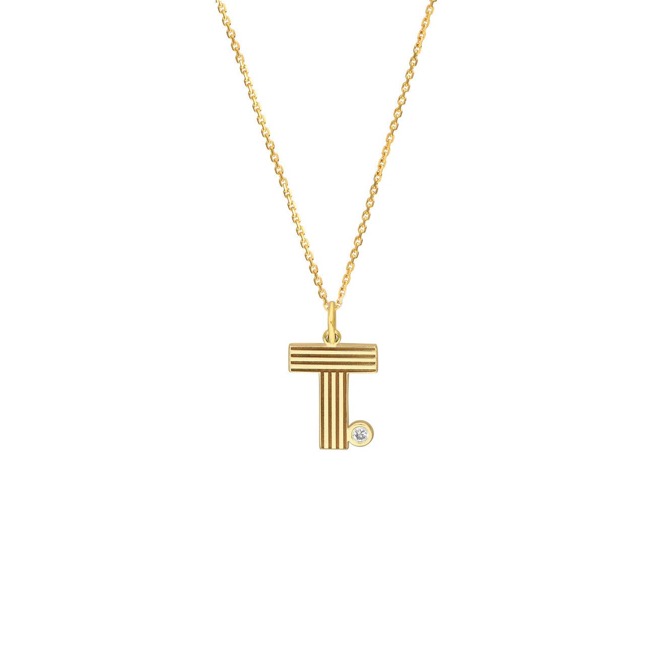 Birmingham Jewelry - 14K Yellow Gold Block Lined Initial with Diamond Necklace - Birmingham Jewelry