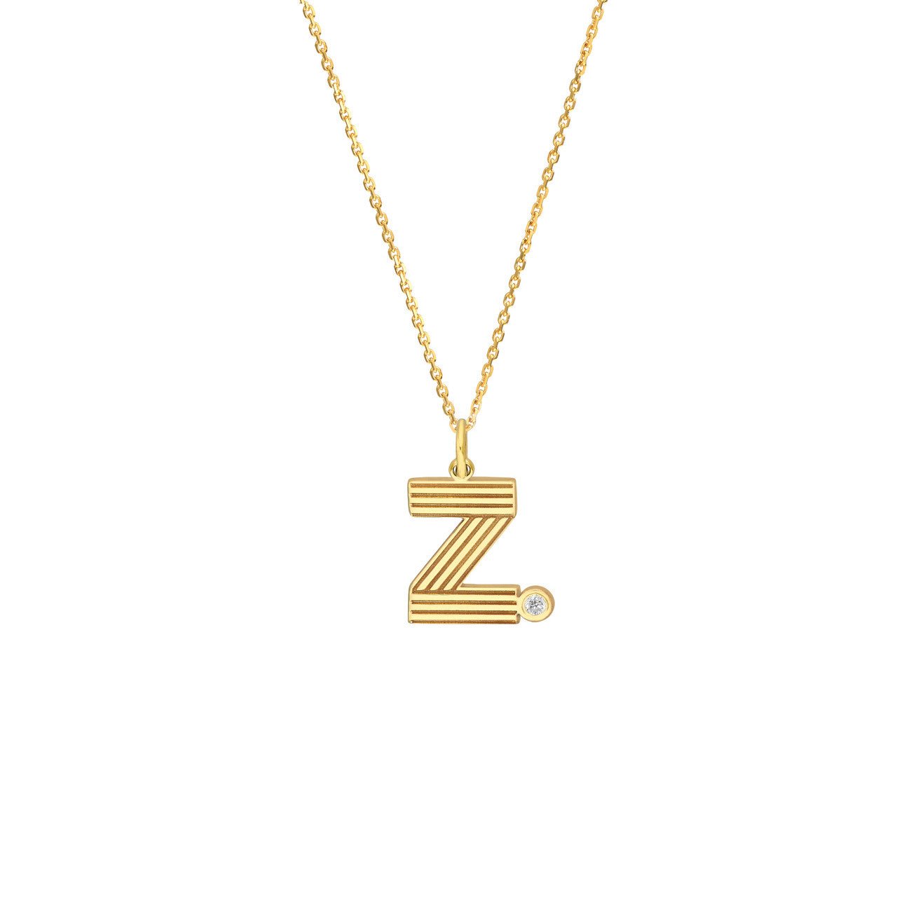 Birmingham Jewelry - 14K Yellow Gold Block Lined Initial with Diamond Necklace - Birmingham Jewelry
