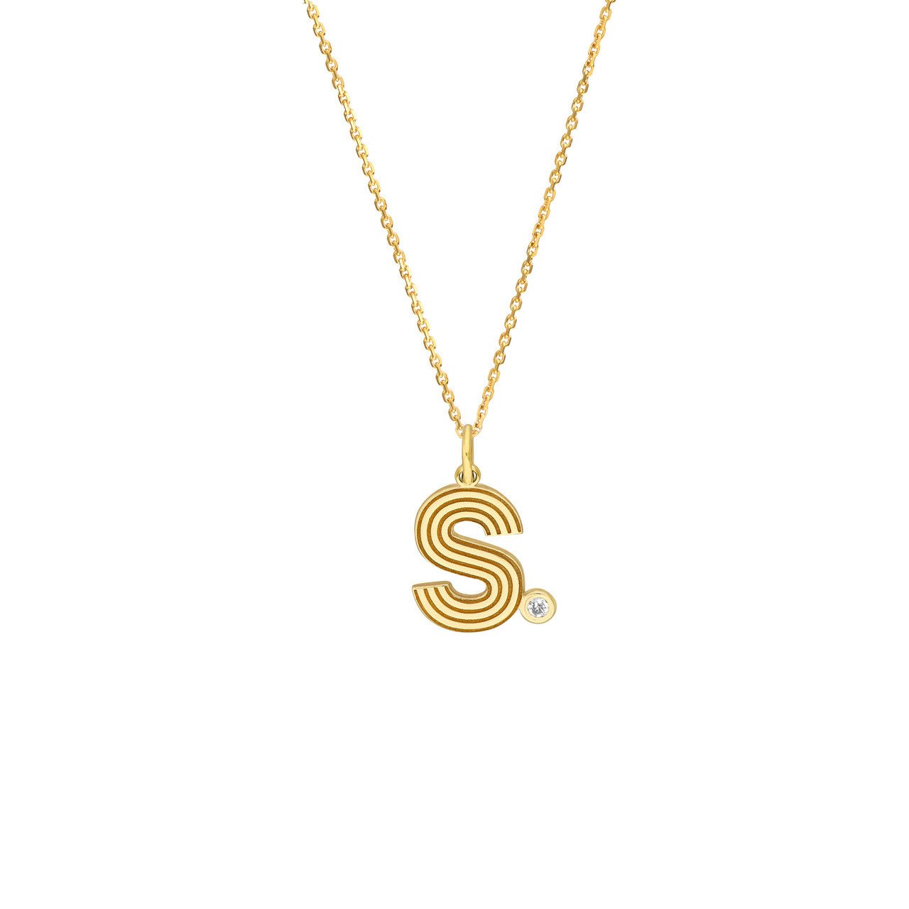 Birmingham Jewelry - 14K Yellow Gold Block Lined Initial with Diamond Necklace - Birmingham Jewelry