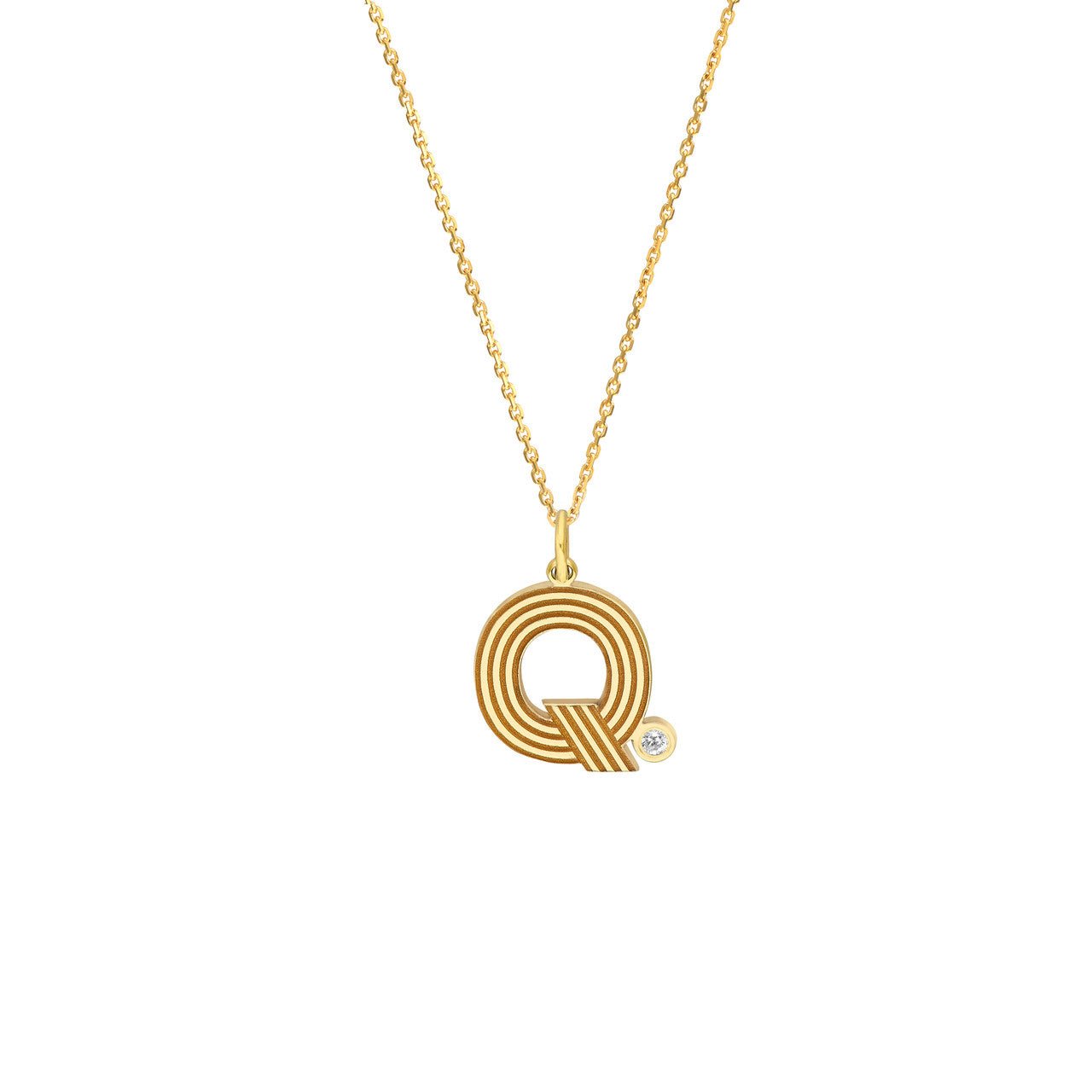 Birmingham Jewelry - 14K Yellow Gold Block Lined Initial with Diamond Necklace - Birmingham Jewelry