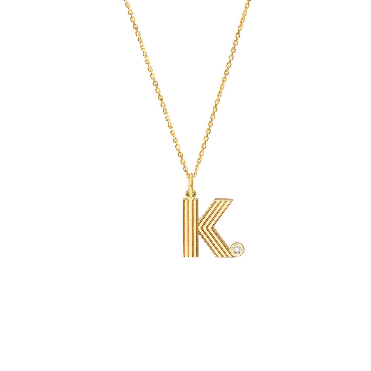 Birmingham Jewelry - 14K Yellow Gold Block Lined Initial with Diamond Necklace - Birmingham Jewelry