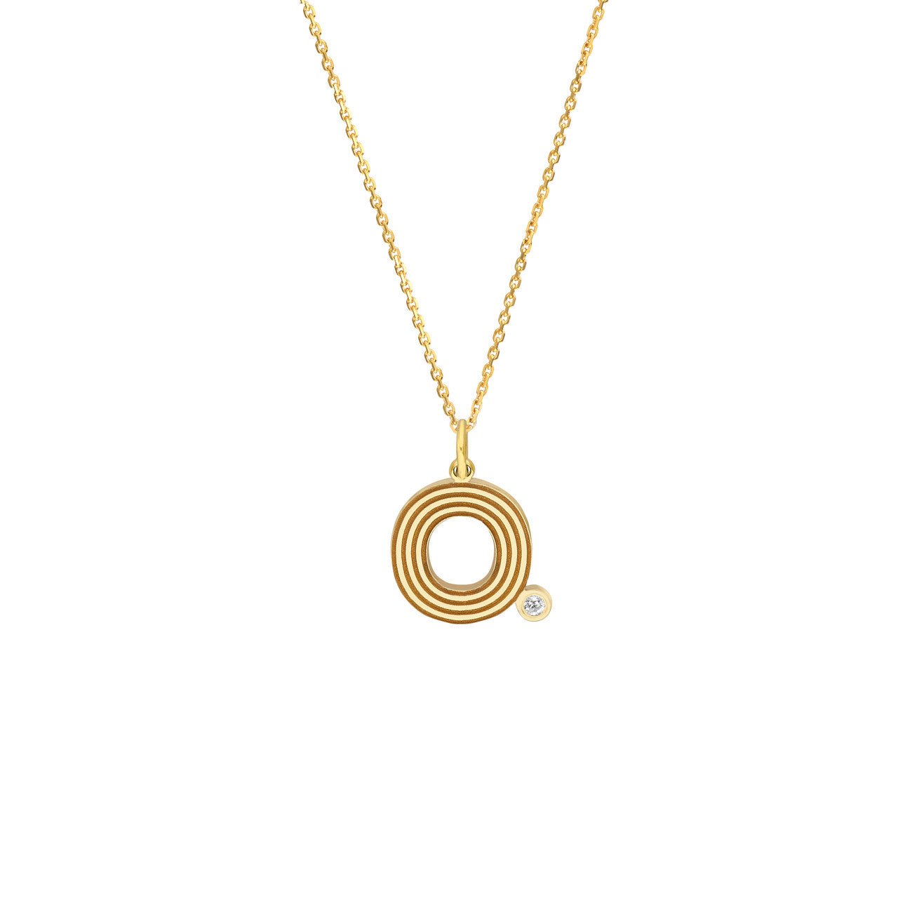 Birmingham Jewelry - 14K Yellow Gold Block Lined Initial with Diamond Necklace - Birmingham Jewelry