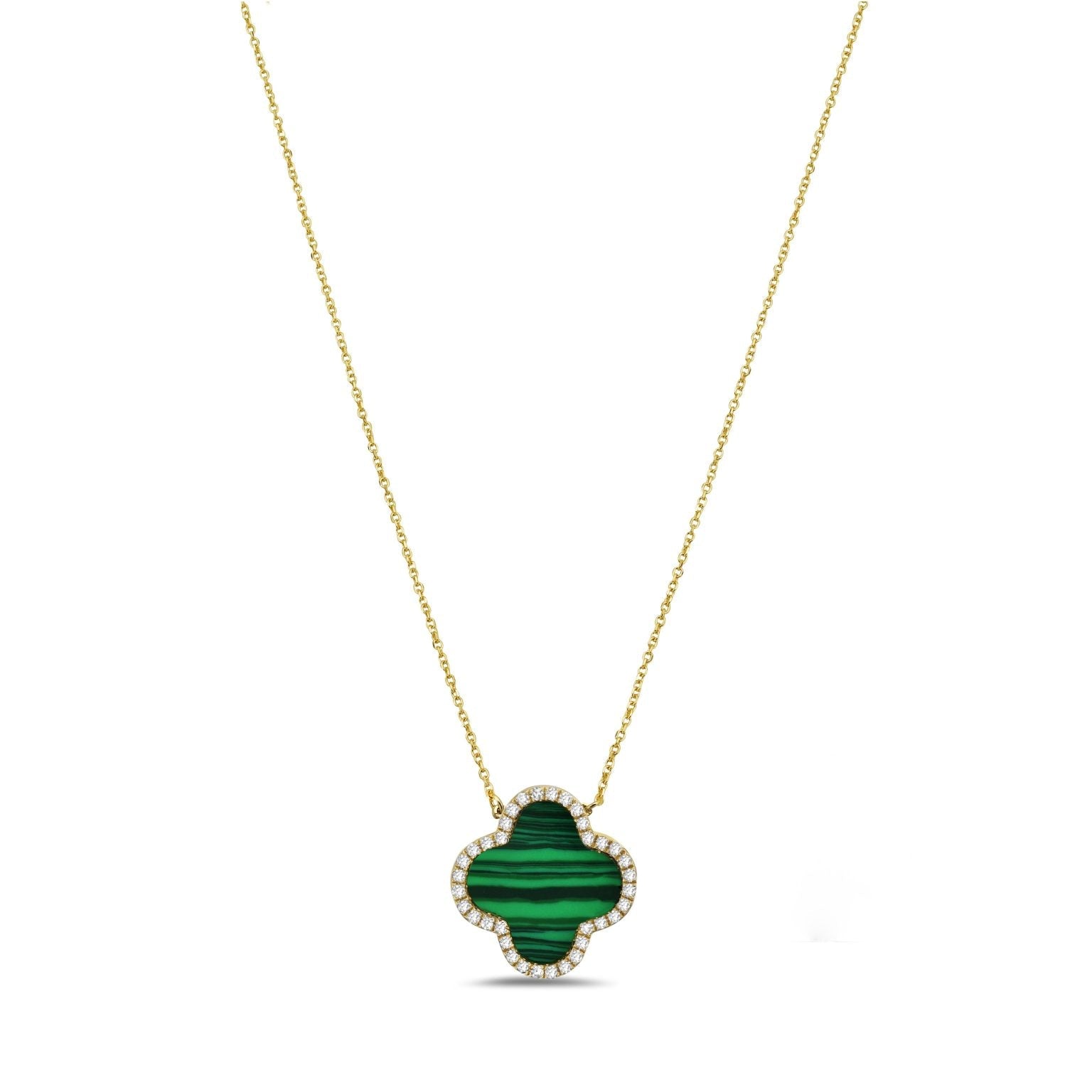 Birmingham Jewelry - 14K Yellow Gold Clover Pendant Necklace - Diamond (Malachite) - Birmingham Jewelry