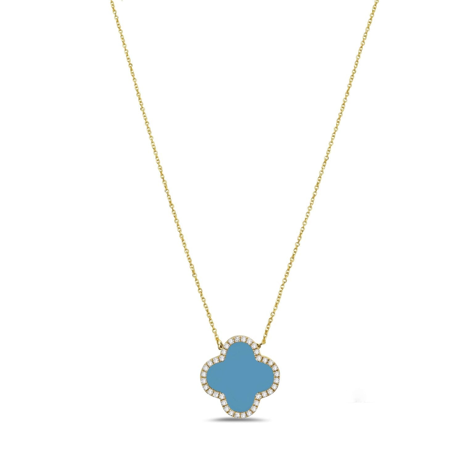Birmingham Jewelry - 14K Yellow Gold Clover Pendant Necklace - Diamond (Turquoise) - Birmingham Jewelry