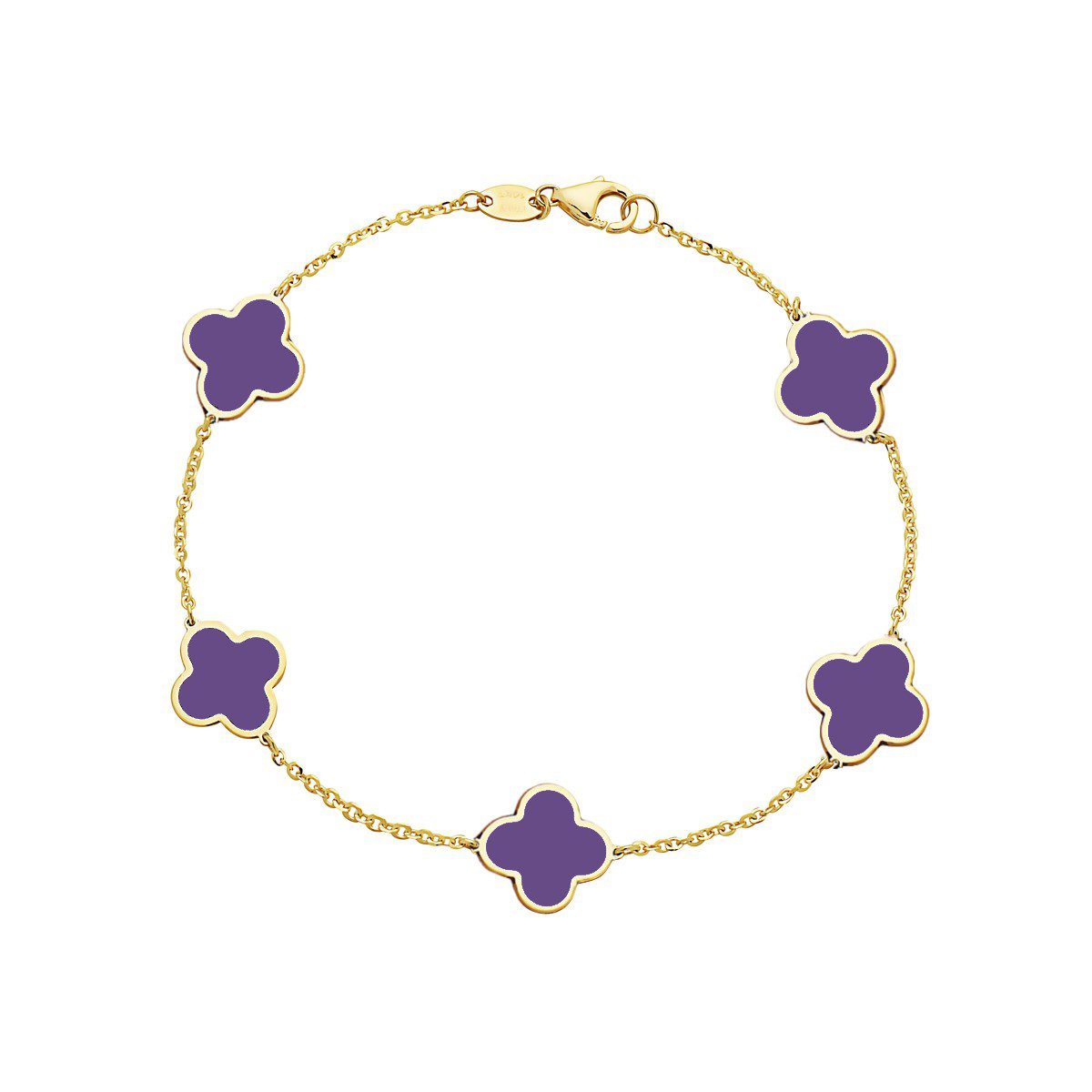 Birmingham Jewelry - 14K Yellow Gold Clover Station Bracelet (Amethyst) - Birmingham Jewelry