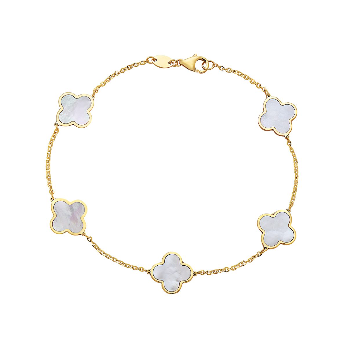 Birmingham Jewelry - 14K Yellow Gold Clover Station Bracelet (MOP) - Birmingham Jewelry