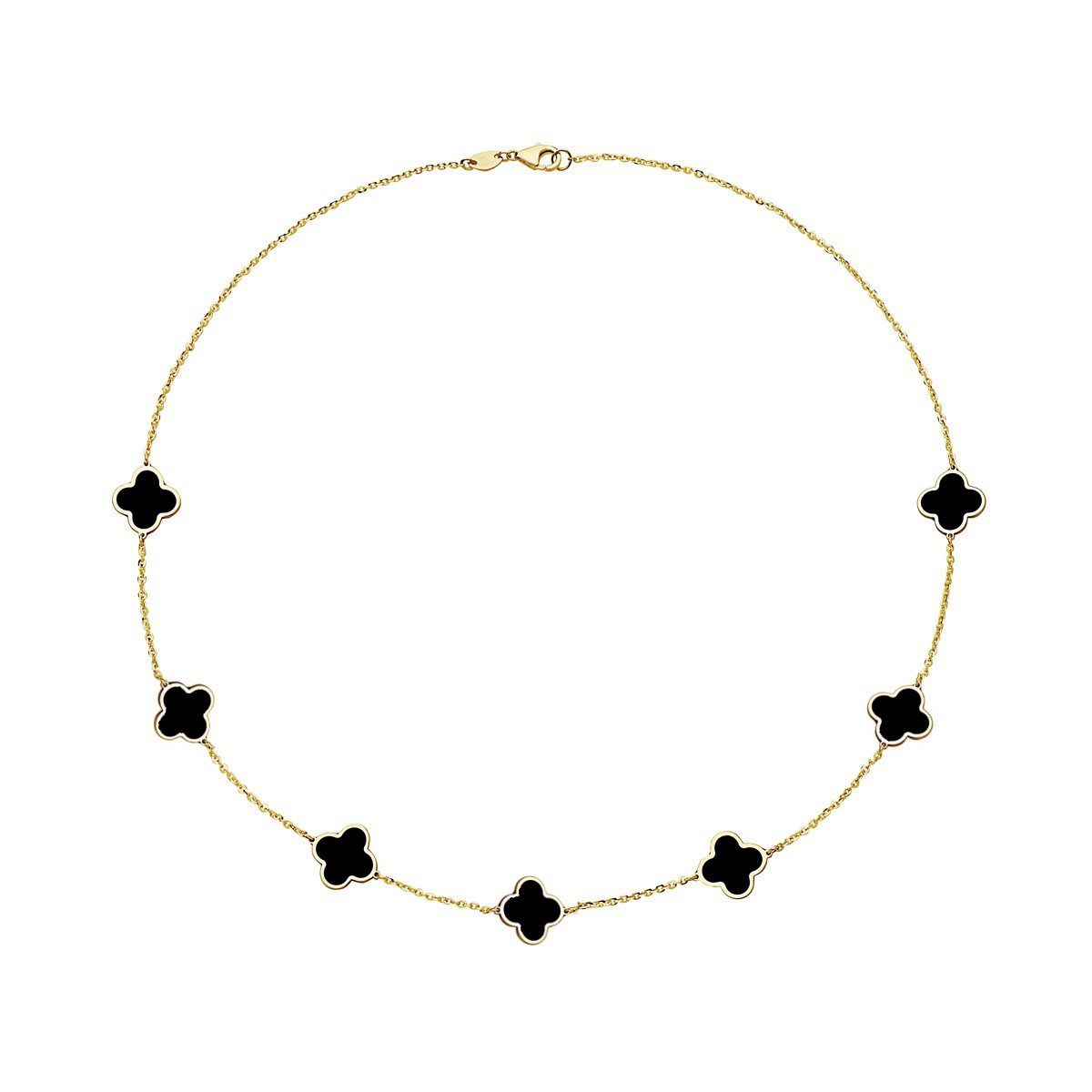 Birmingham Jewelry - 14K Yellow Gold Clover Station Necklace (Onyx) - Birmingham Jewelry