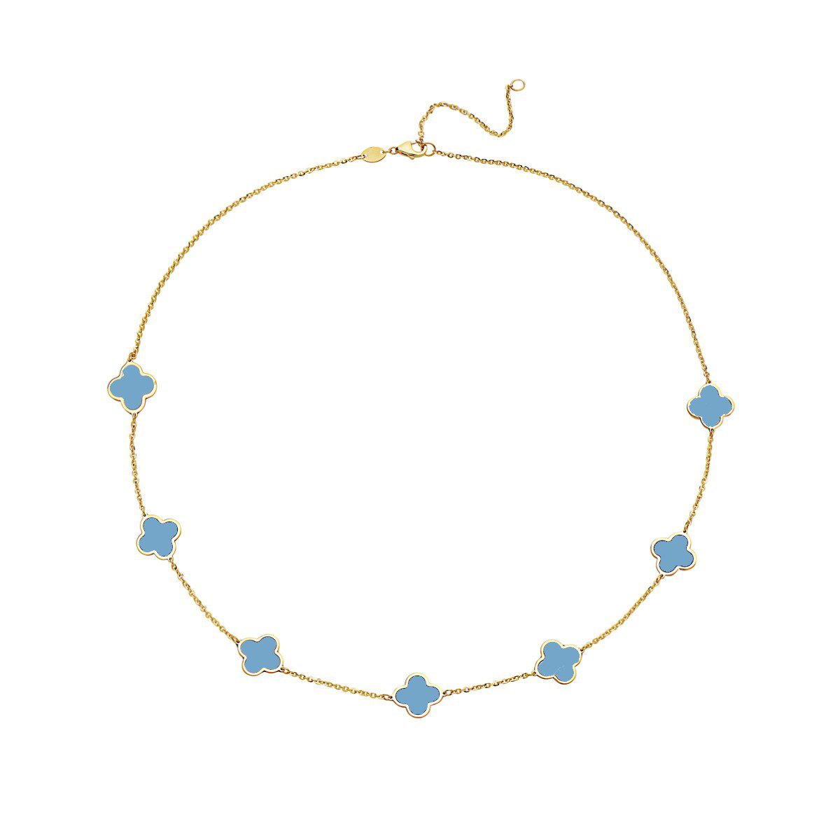 Birmingham Jewelry - 14K Yellow Gold Clover Station Necklace (Turquoise) - Birmingham Jewelry