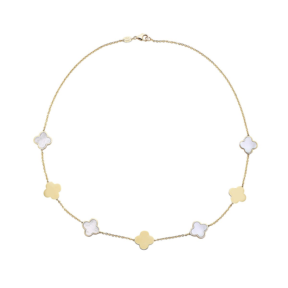Birmingham Jewelry - 14K Yellow Gold Clover Station Necklace Two - Color (MOP / Gold) - Birmingham Jewelry
