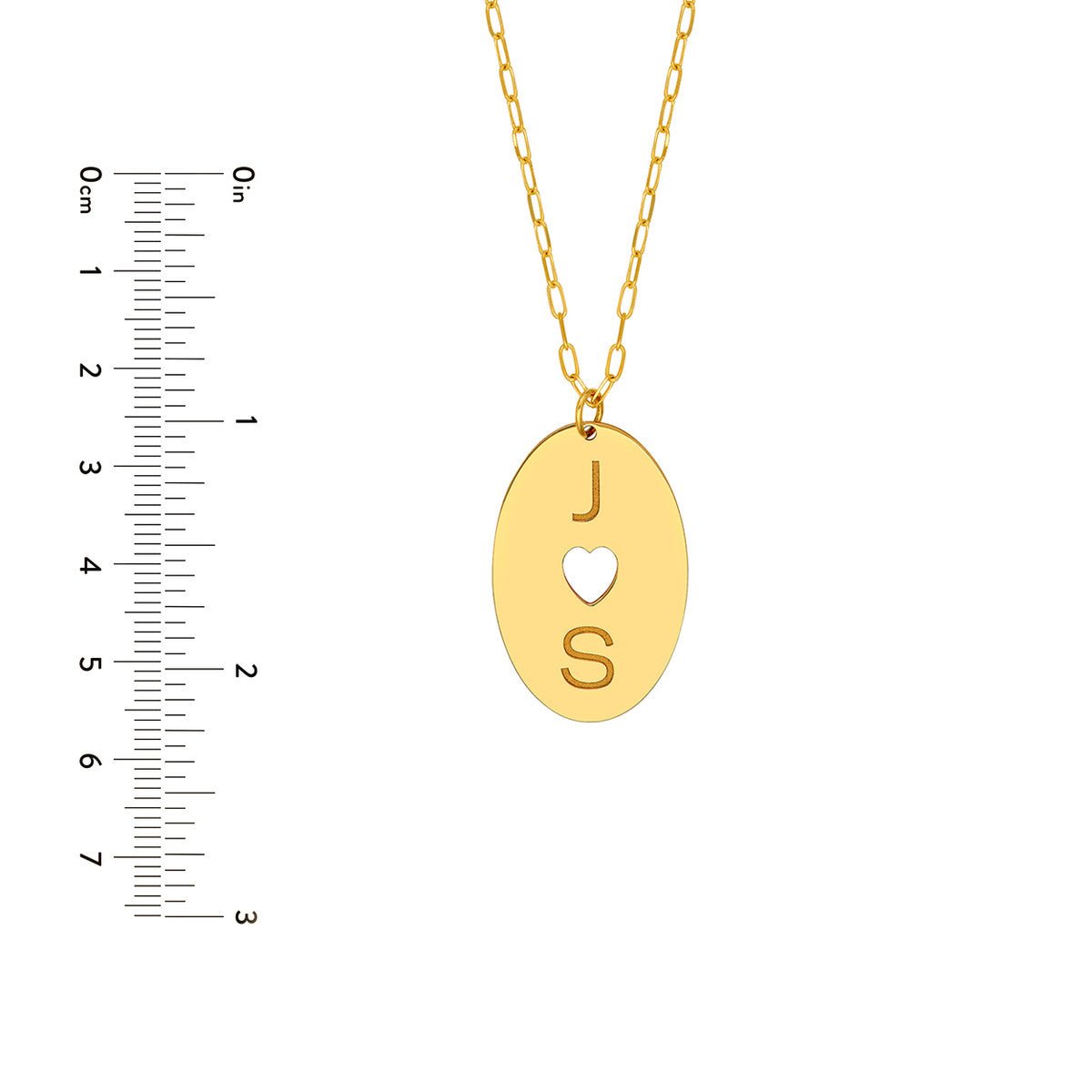 Birmingham Jewelry - 14K Yellow Gold Cutout Heart Engravable Disk Paper Clip Necklace - Birmingham Jewelry