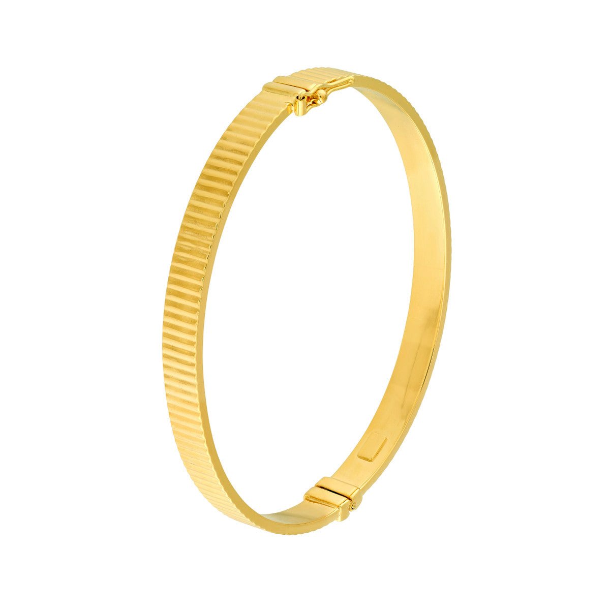 Birmingham Jewelry - 14K Yellow Gold D/C Ridged Rectangle Tube Bangle Bracelet - Birmingham Jewelry